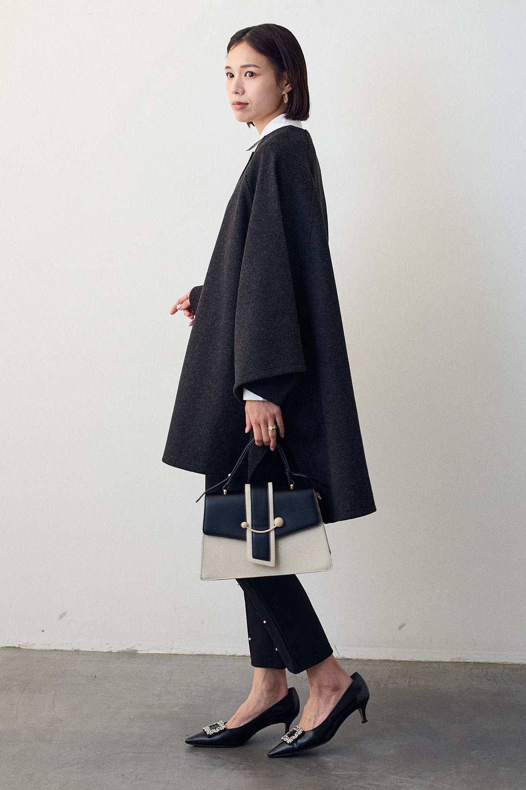 [予約/SET]ウールライクドルマンポンチョコート+センターシームランダムパールパンツ(2set)