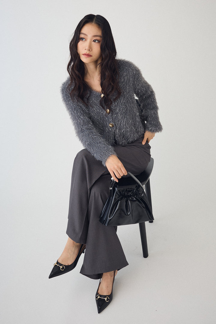 [予約/SET]ゴールドボタンラメシャギーニット+バックリボンストレートパンツ(2set)