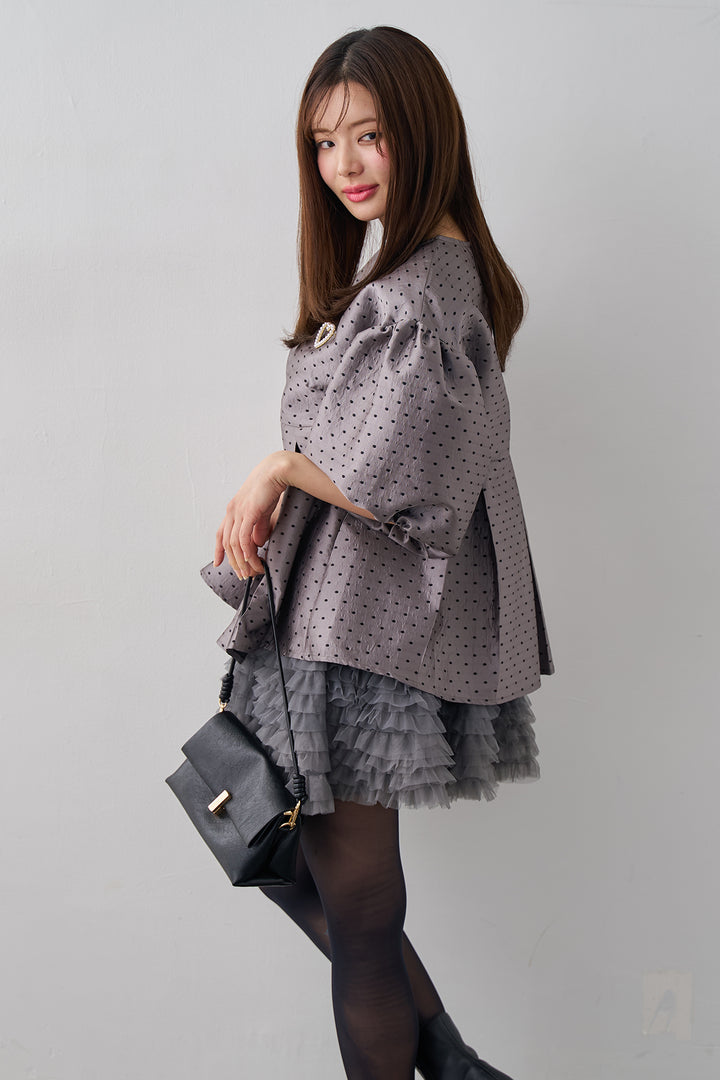 [予約/SET]ハートブローチ付ドットジャガードブラウス+ホイップチュールミニ丈スカート(2set)