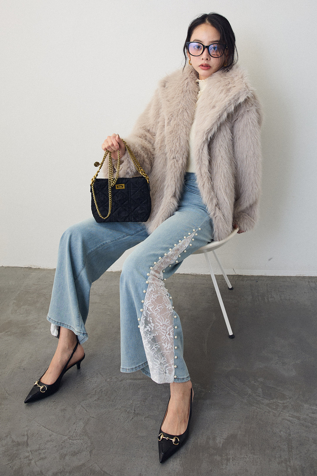 [予約]サイドレース切替ハイウエストデニム