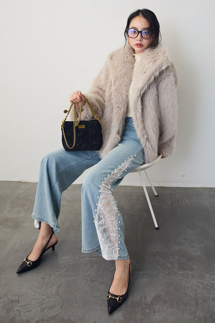 [予約]サイドレース切替ハイウエストデニム