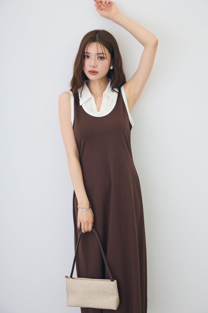 [予約]シャツレイヤードデザイン美ラインカットワンピ