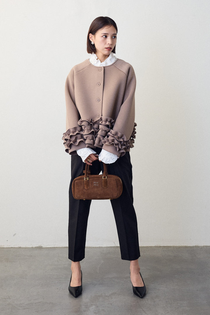 [予約/SET]フリルティアードボンディングクロップドコート+タックテーパードパンツ(2set)