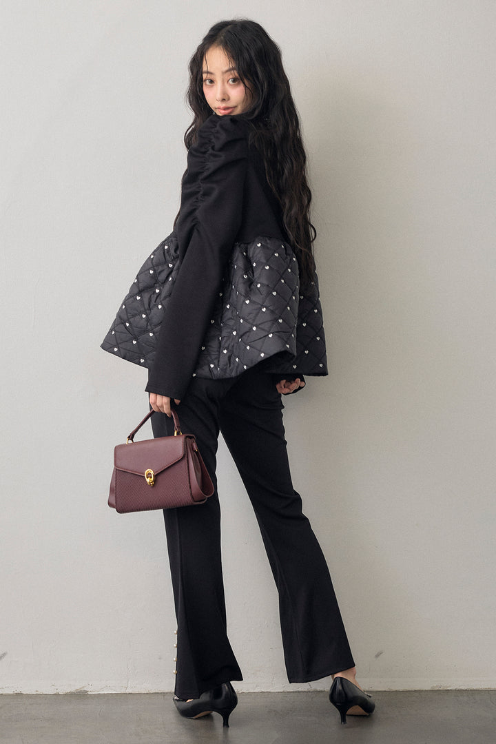 [予約/SET]ハートキルティングドッキングぺプラムチュニック+センタースリットパールパンツ(2set)