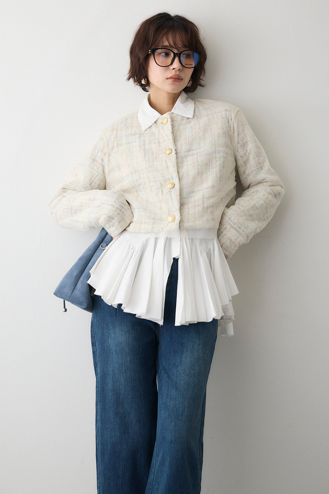[予約]ツイード×チュールレイヤードクロップドジャケット