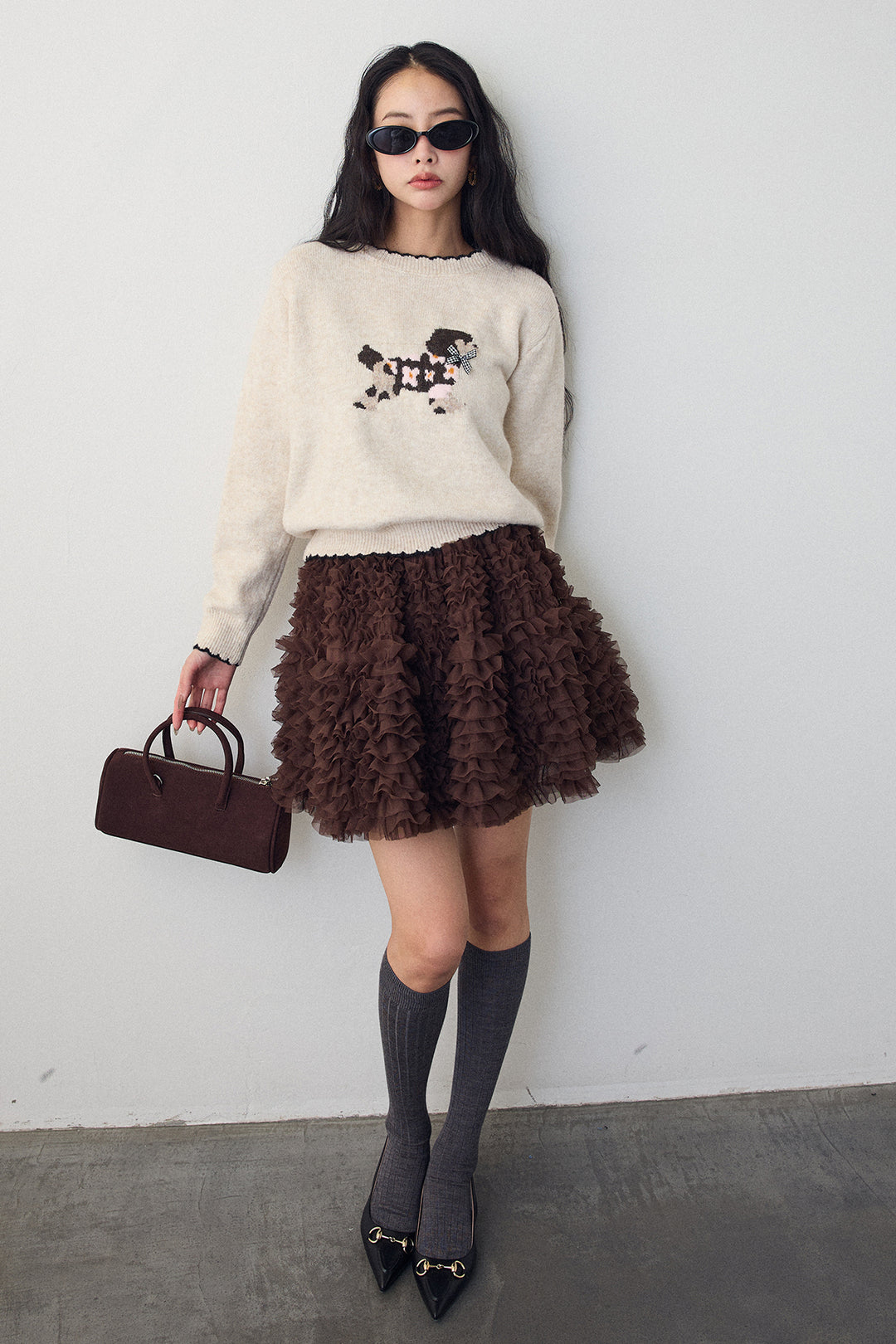 [予約/SET]ドッグジャガードニット+ホイップチュールミニ丈スカート(2set)