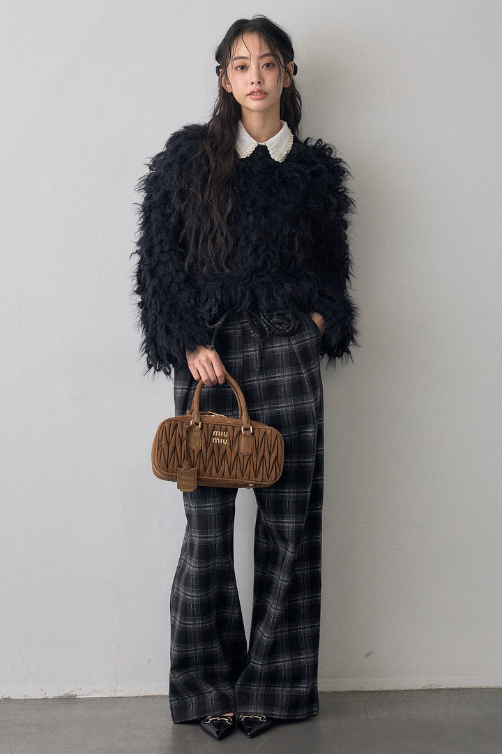 [予約/SET]ループシャプルオーバーニット+クラシカルチェックフラワーモチーフ付きパンツ(2set)