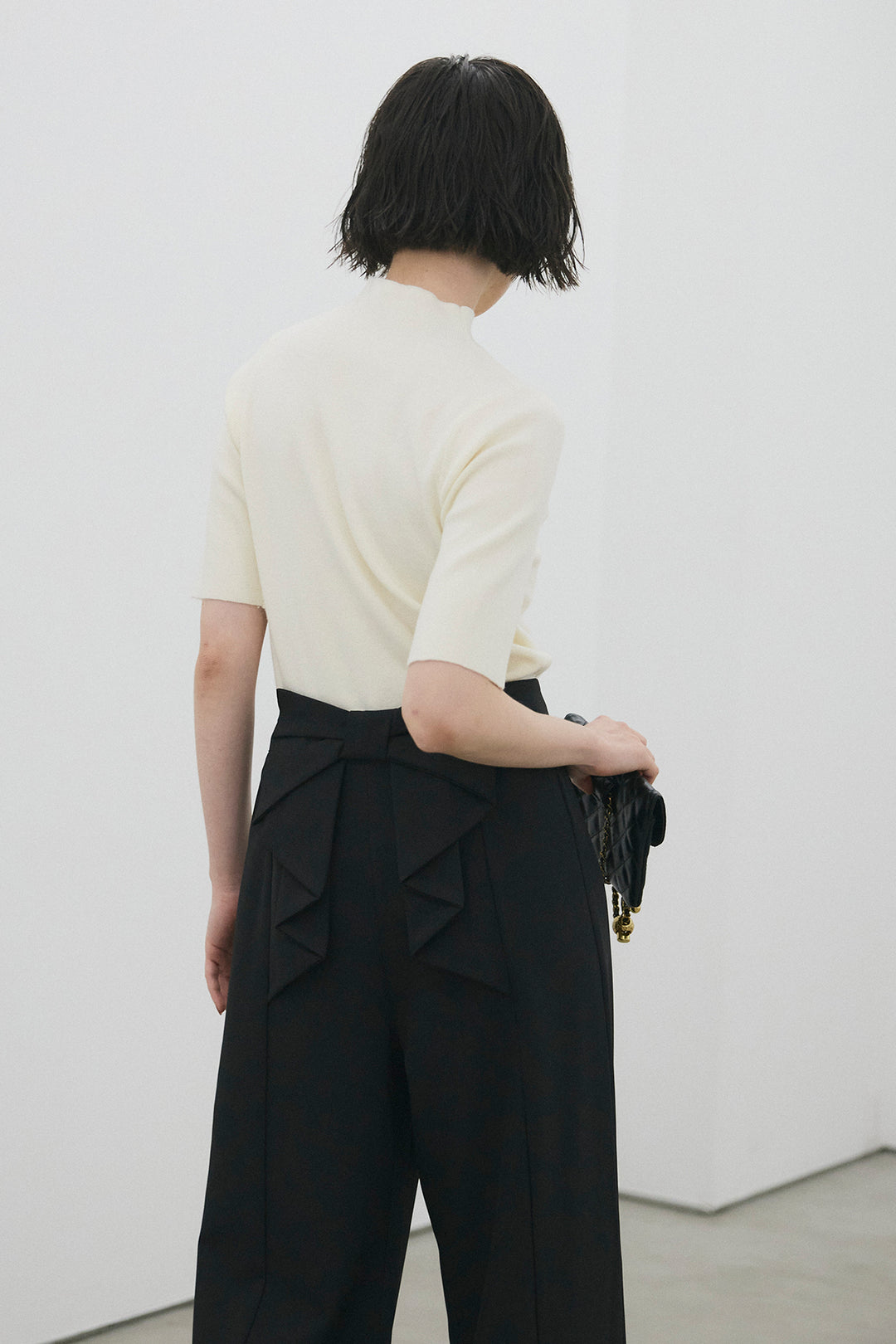 [予約/SET]ハーフスリーブハイネックニット+バックリボンストレートパンツ(2set)