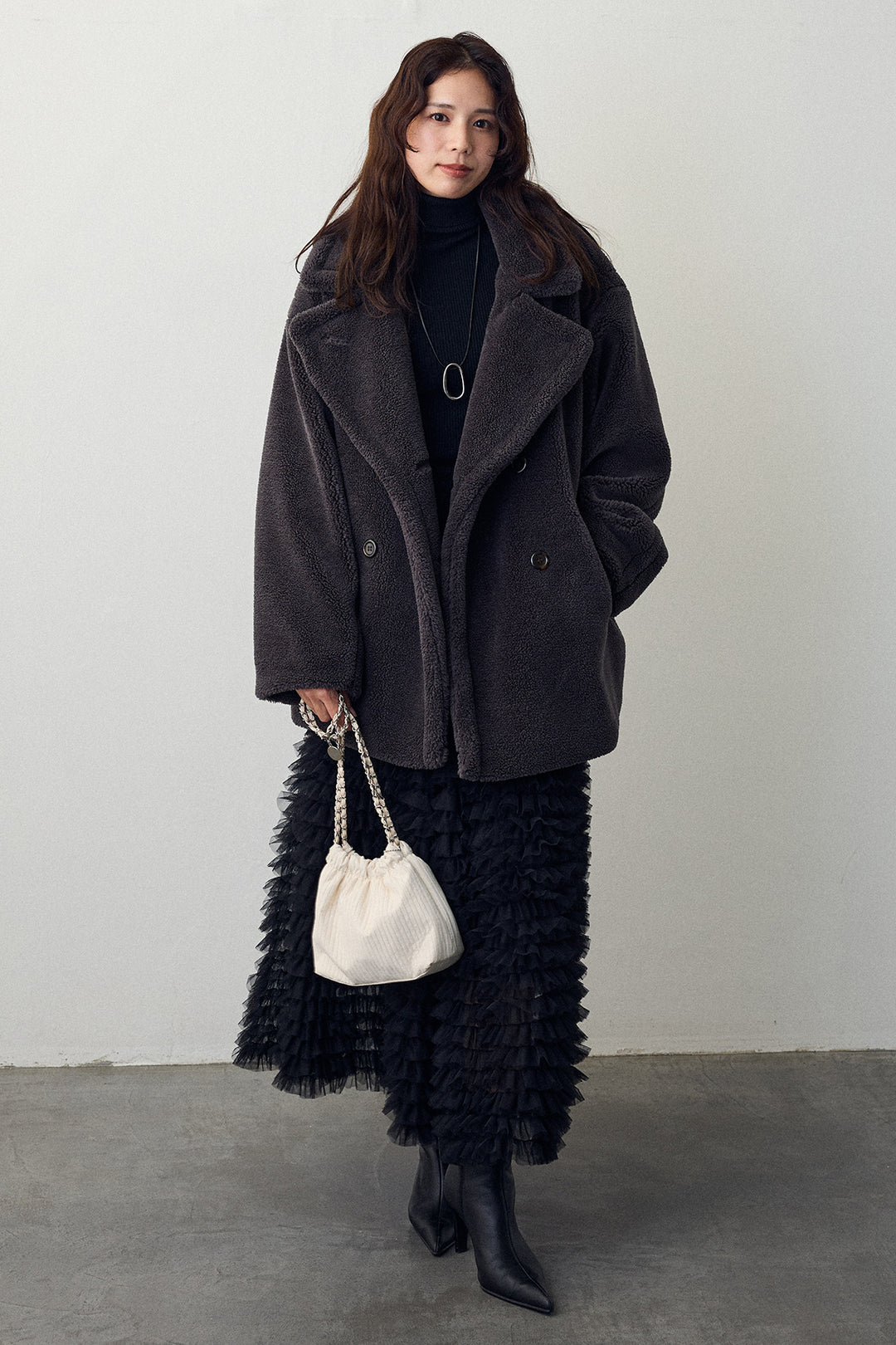 [予約/SET]テディボアミディ丈コート+ホイップチュールティアードスカート(2set)