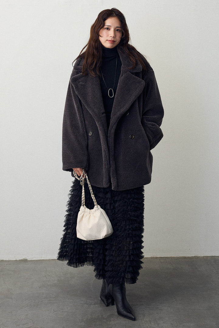 [予約/SET]テディボアミディ丈コート+ホイップチュールティアードスカート(2set)