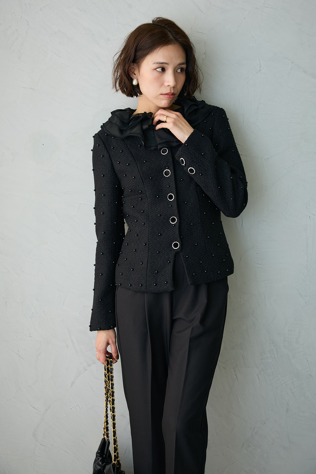 [予約]2wayフリルカラーツイードジャケット