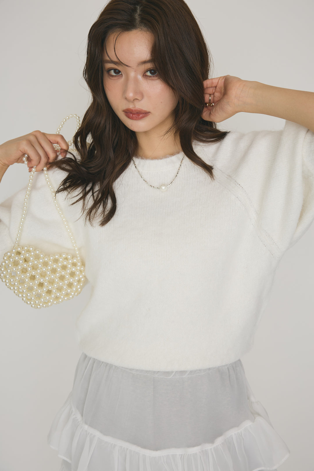 [予約]モヘアパフスリーブニットトップス