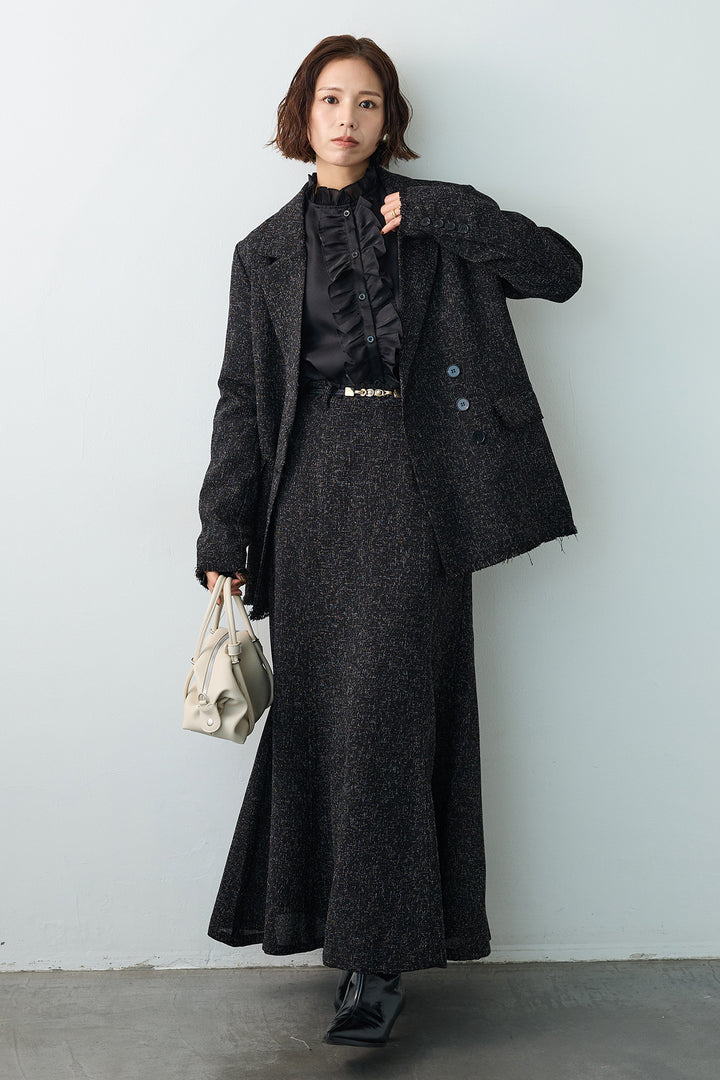 [予約/SET]スラブネップツイードフリンジテーラージャケット+スラブネップツイードフレアスカート(2set)