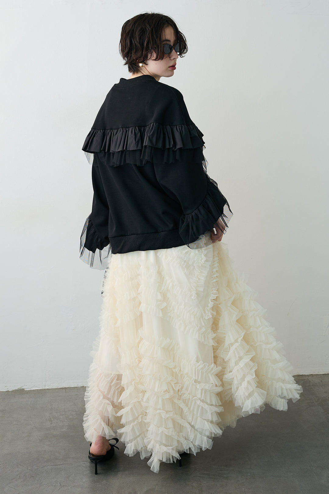 [予約/SET]フリルデザインダブルジップブルゾン+スフレアシメチュールスカート(2set)