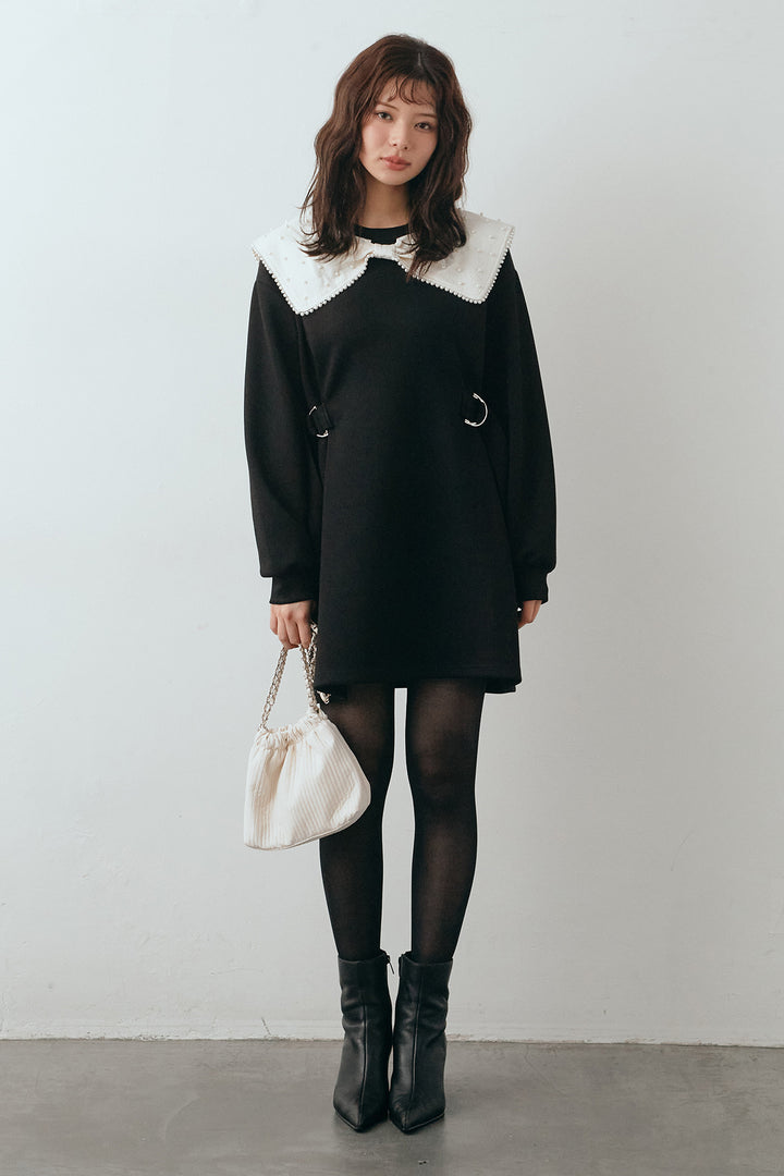 [予約]リボンパールモチーフウエストベルトミニワンピ