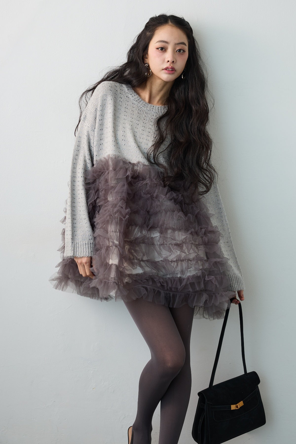 予約]ホイップチュールスパンコールニットドッキングチュニック – Frene