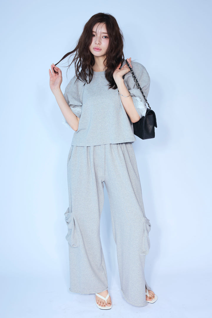 [予約/SET]ライトスウェットレースコンビパフPO+ライトスウェットサイドリボンパンツ(2set)