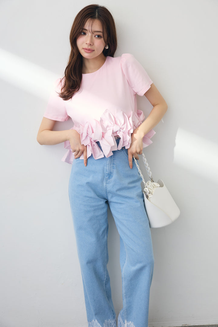 [予約]【接触冷感】ヘムレースデニムパンツ