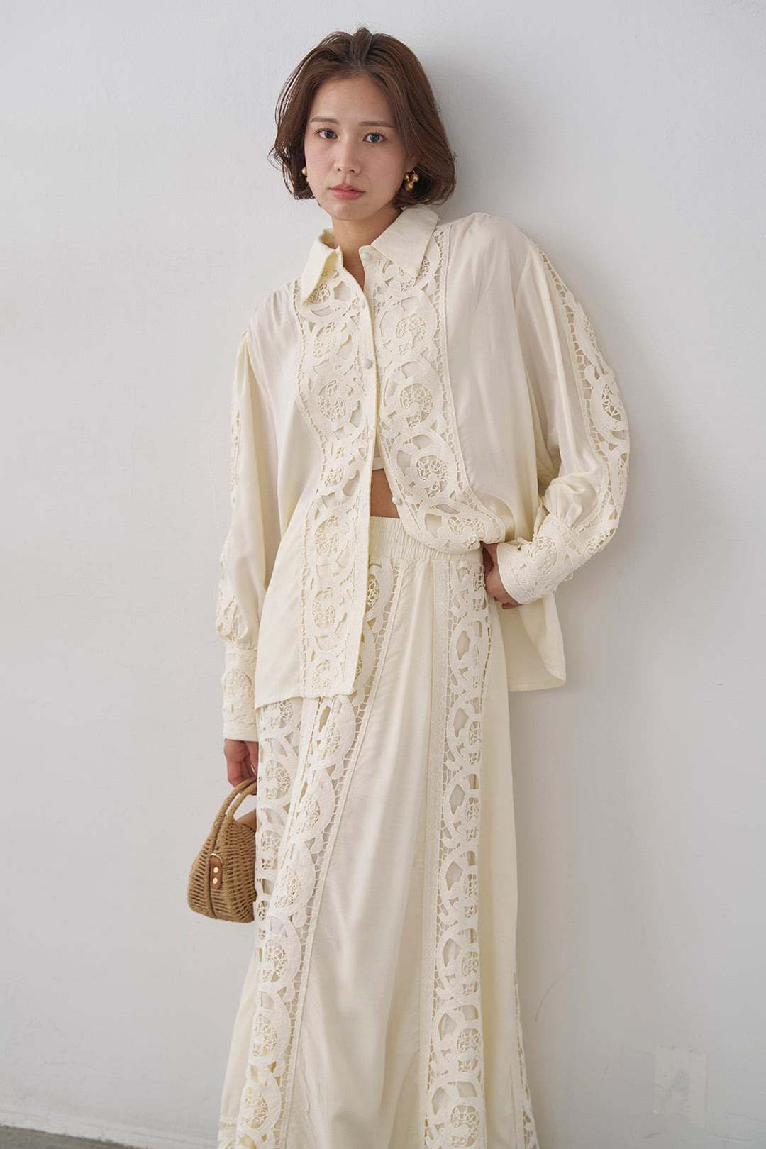 [予約]ヴィンテージライクレースシャツセットアップ
