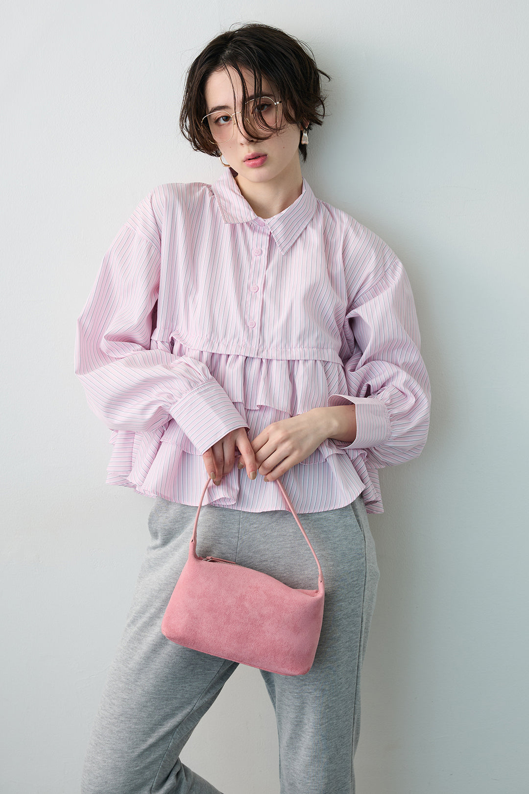 [予約]ストライプティアードフリルクロップドシャツ