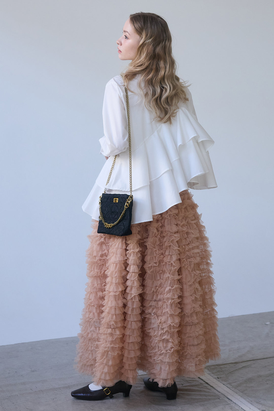 [予約/SET]アシメフリルティアードシャツ+ホイップチュールティアードスカート(2set)