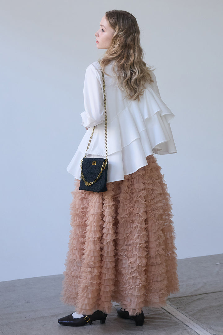 [予約/SET]アシメフリルティアードシャツ+ホイップチュールティアードスカート(2set)