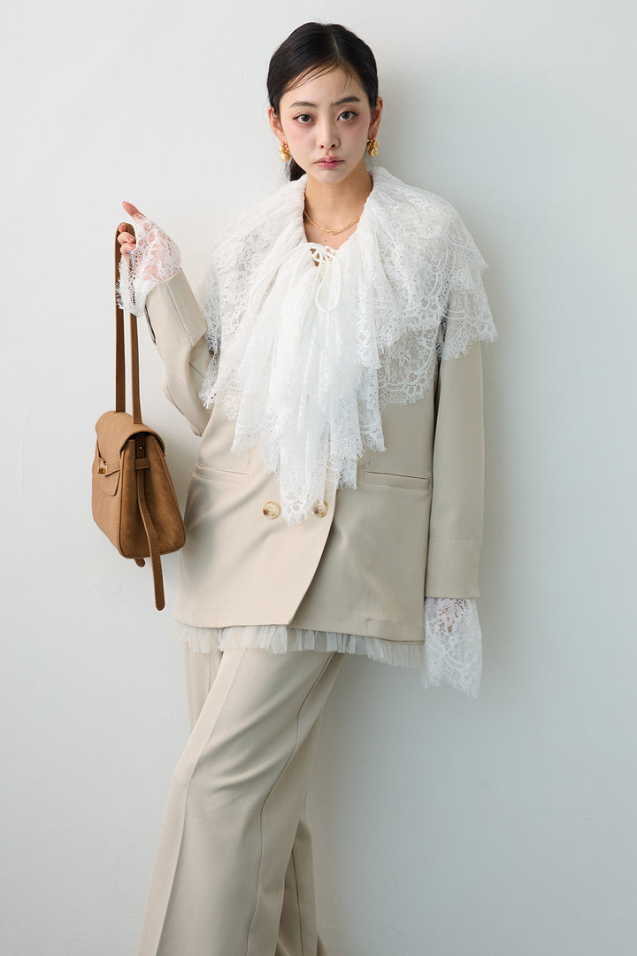 [予約]繊細レースレースアップフリルブラウス
