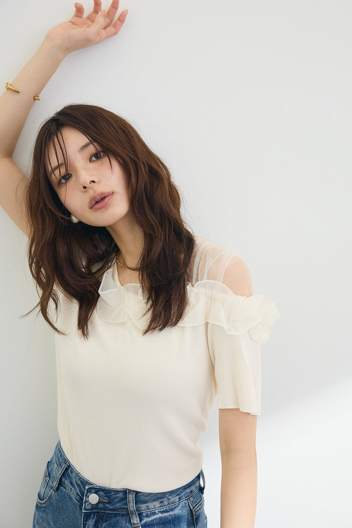 [予約]シースルー×フリルドッキングトップス