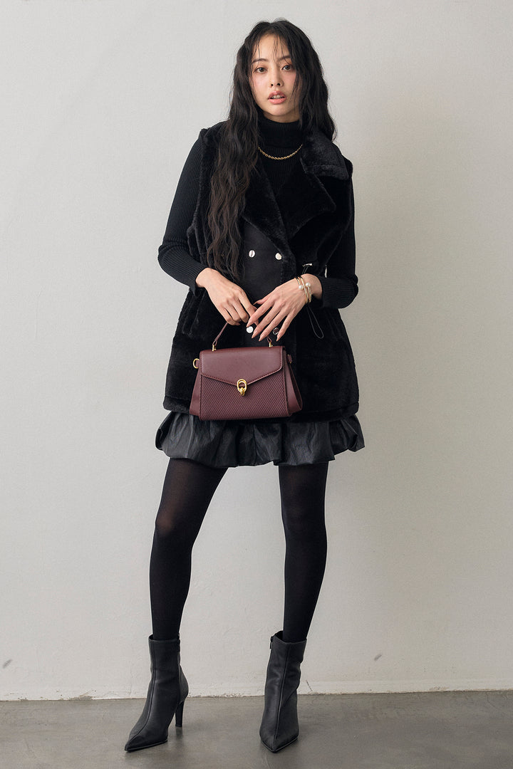 [予約/SET]ベーシックリブタートルニット+テディボアウエストドロストベスト(2set)