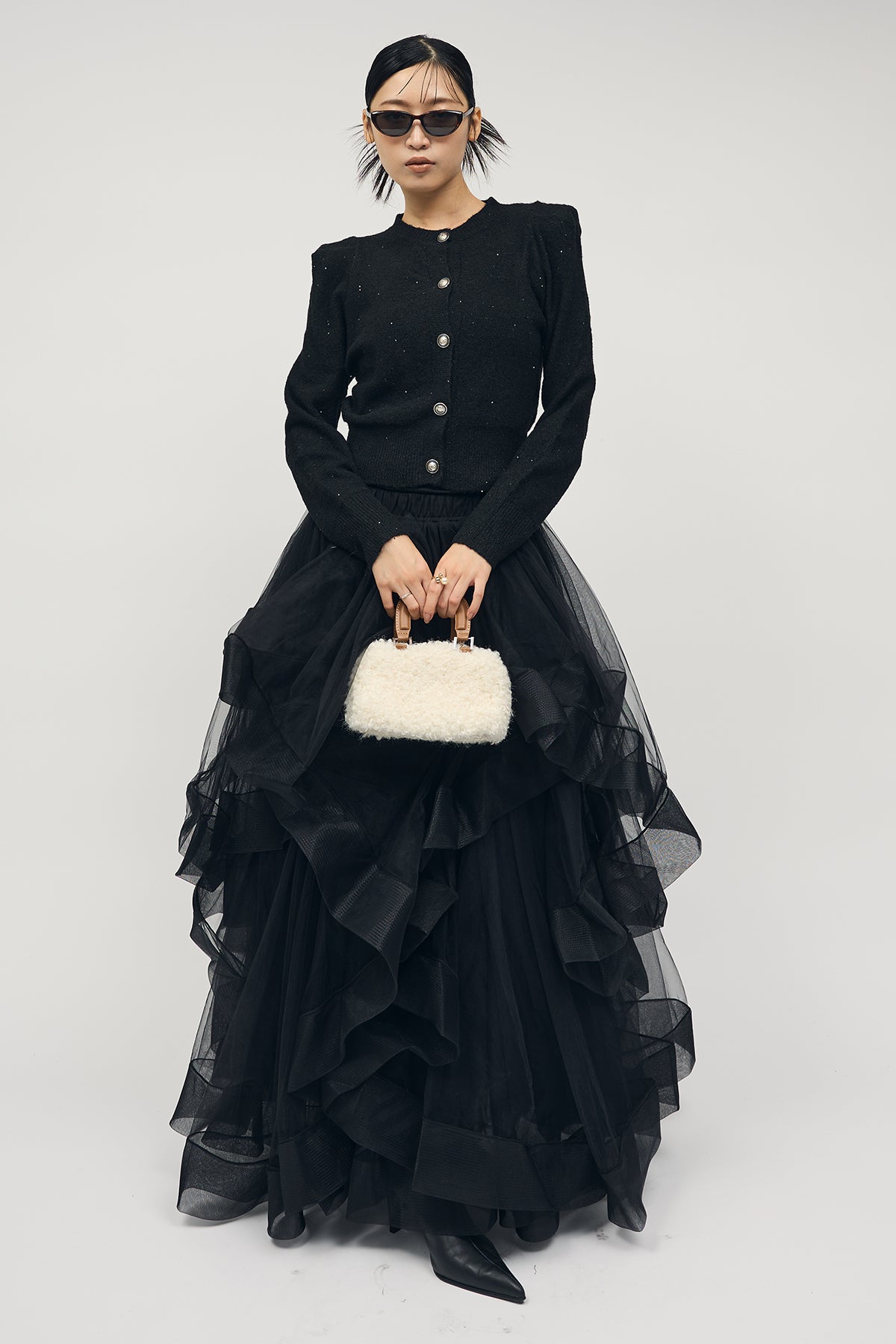 【新品・未使用】Sov.シャイニージャガード ボリュームスカート クリスマス 予約/SET]パワショルシャイニーウールニットカーデ+ランダム