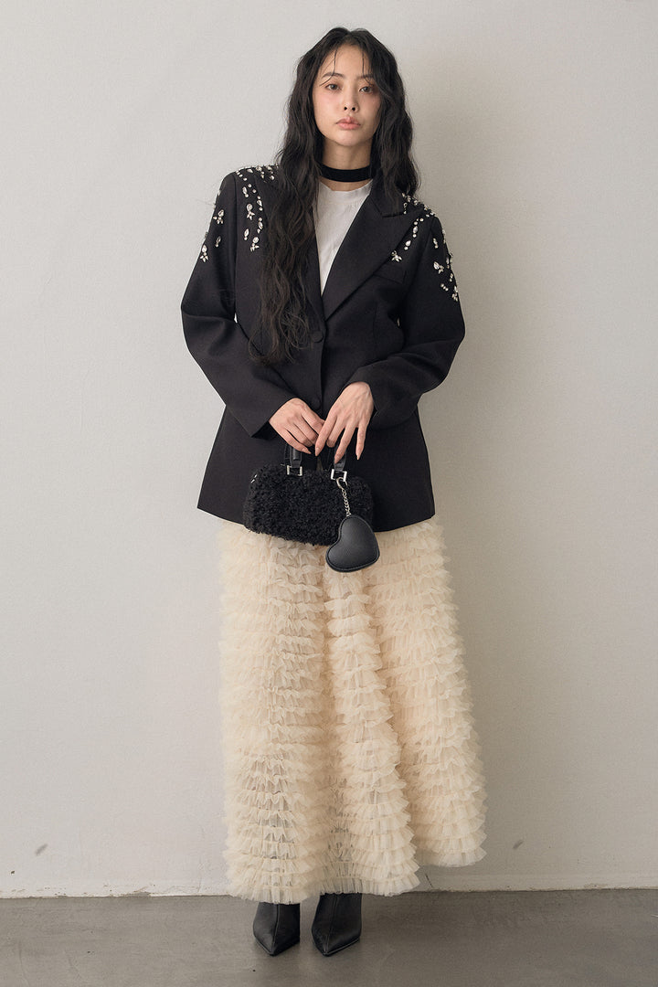 [予約/SET]ショルダービジューマニッシュジャケット+ホイップチュールティアードスカート(2set)