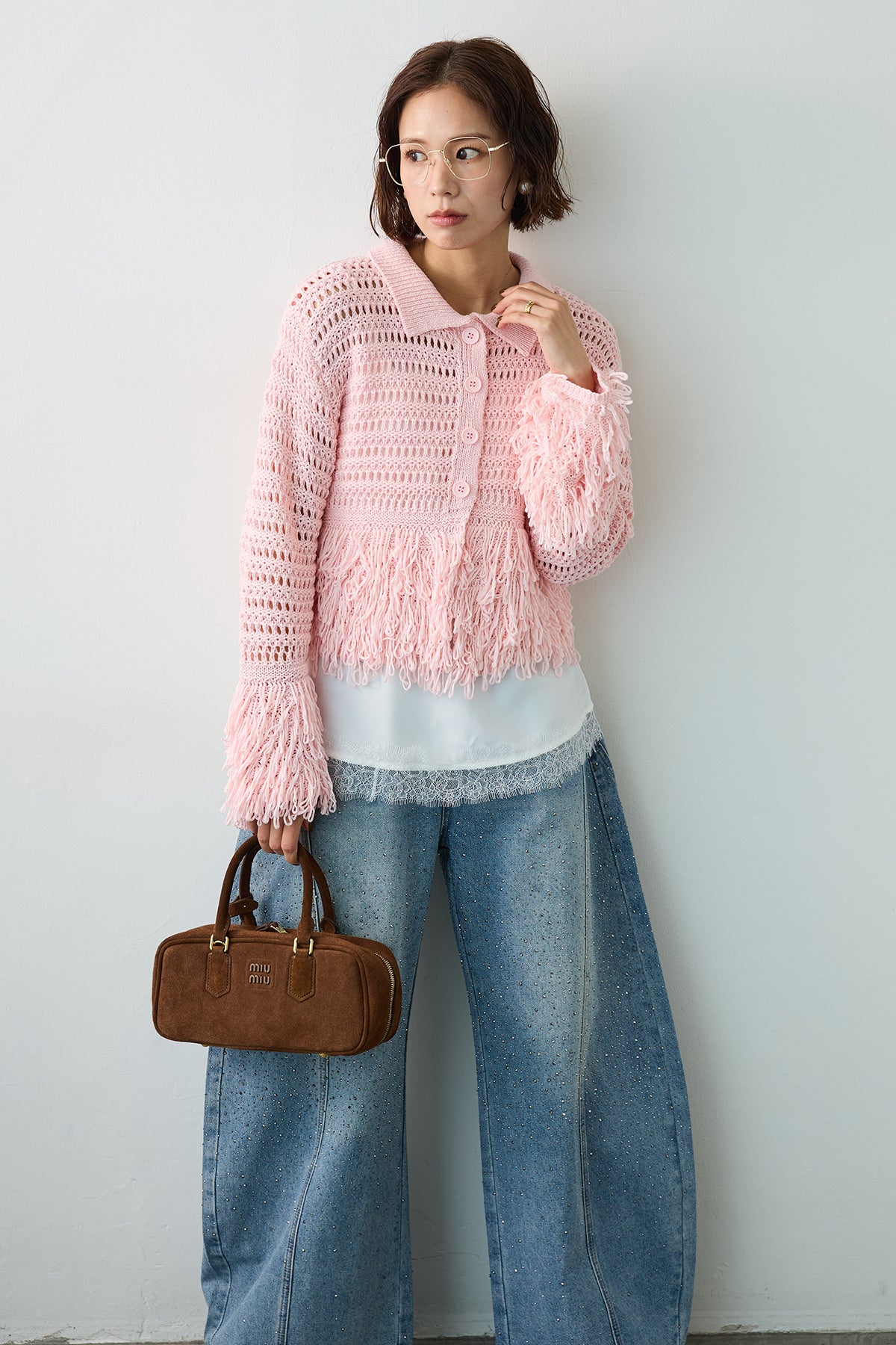 予約]メッシュフリンジクロップドニット – Frene