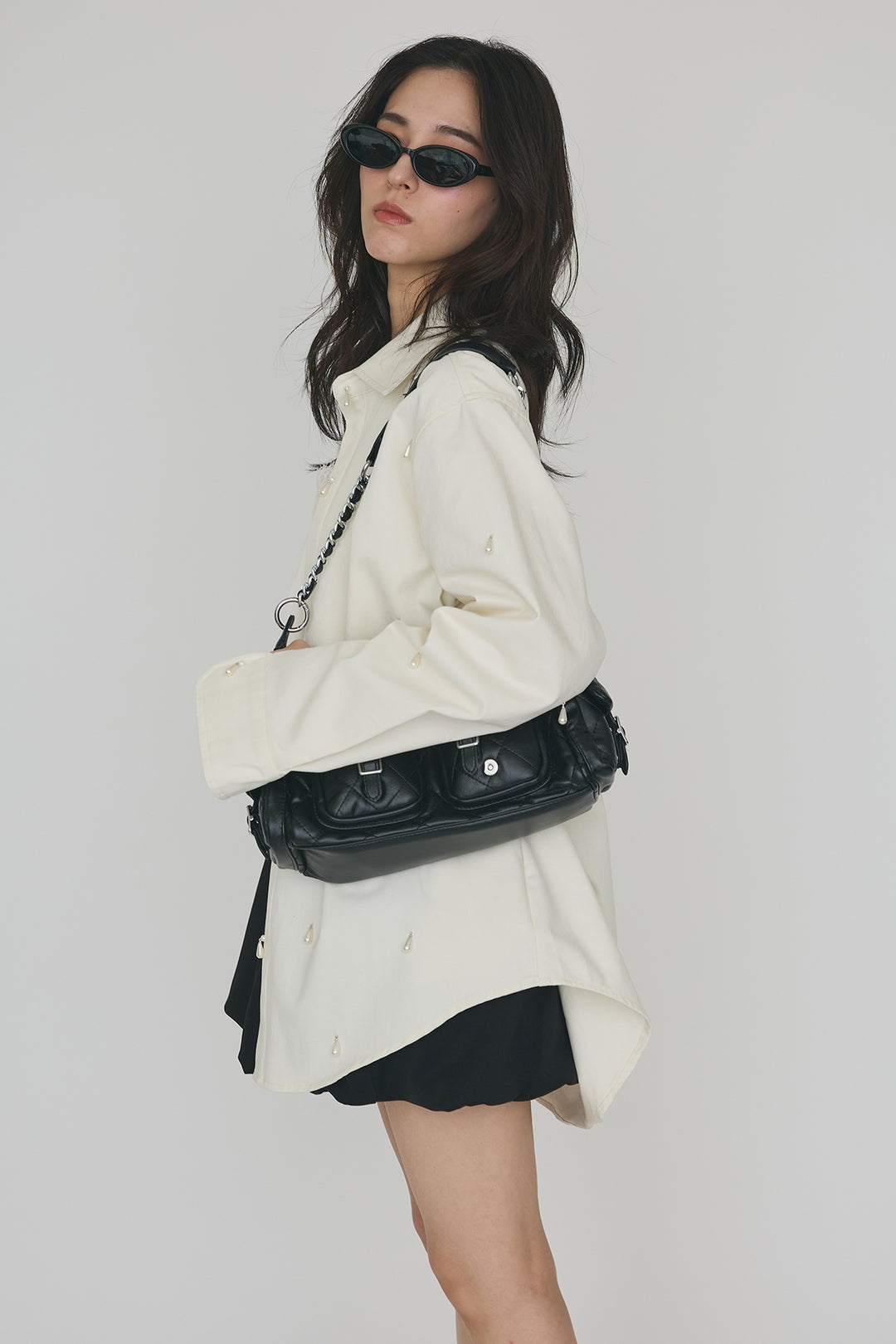 [予約/SET]雫パールデザインオーバーシャツ+スウェットバルーンスカート(2set)