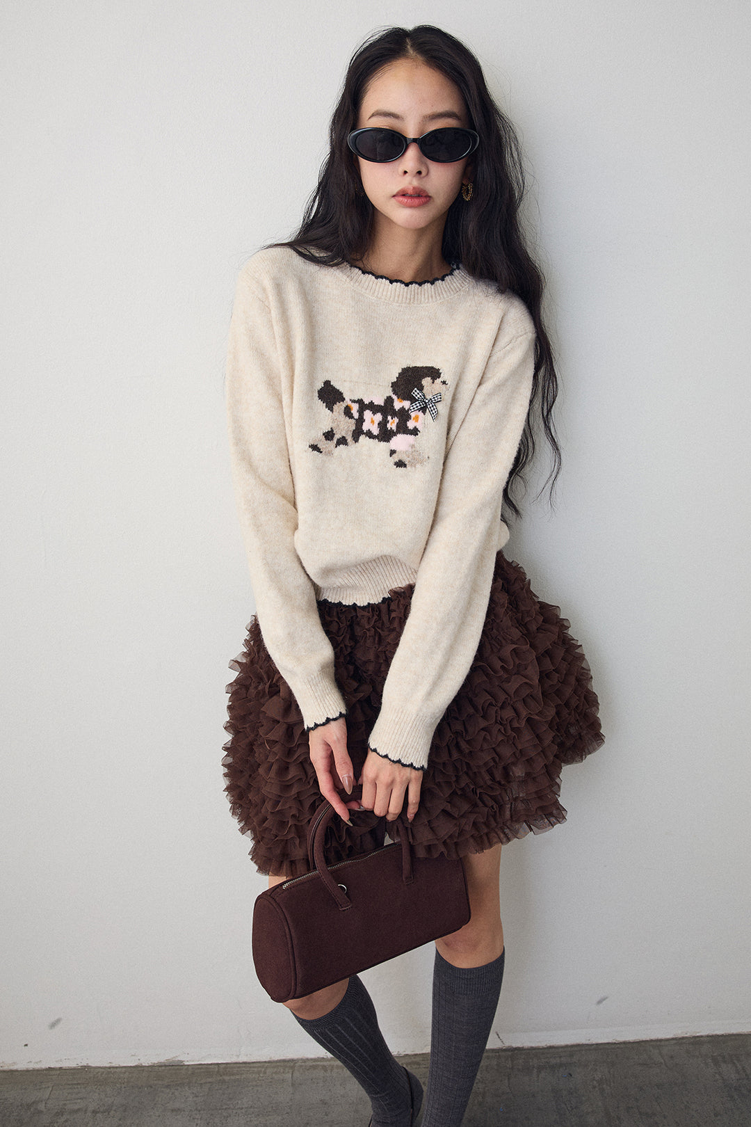 [予約/SET]ドッグジャガードニット+ホイップチュールミニ丈スカート(2set)