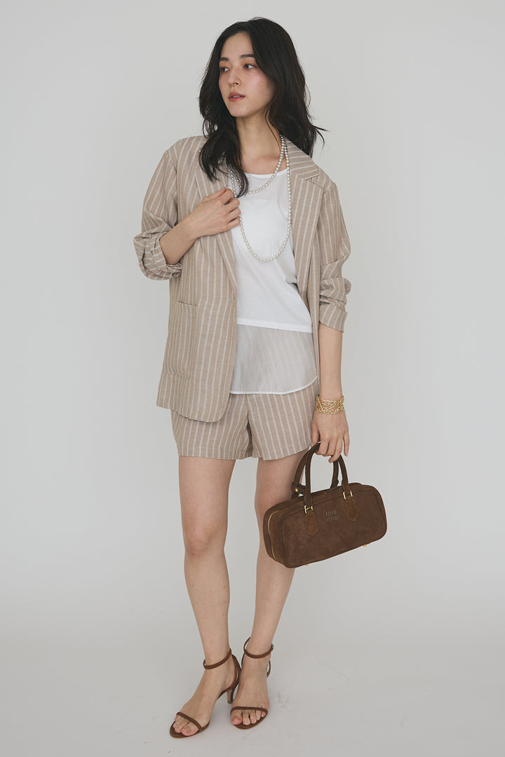 [予約/SET]ドライタッチオーガンジー切替タンクトップ+ストライプライトジャケットセットアップ(2set)