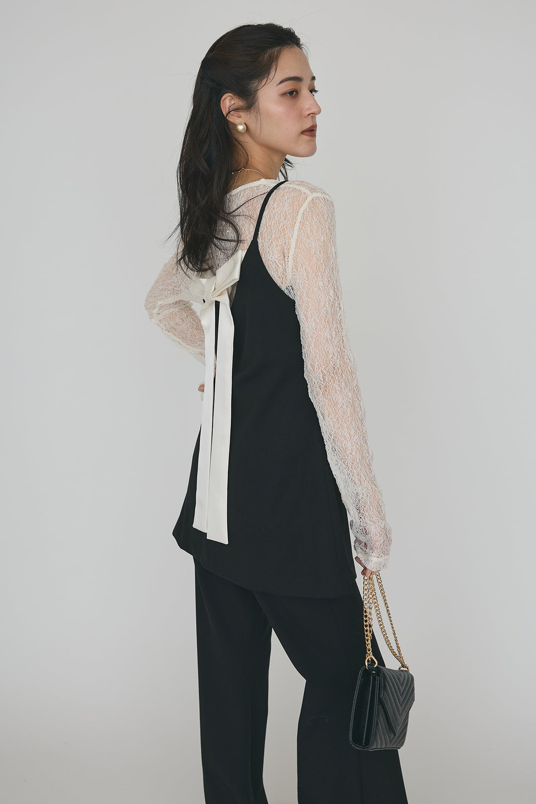 [予約/SET]バックリボン美シルエットキャミチュニック+美脚セミフレアパンツ(2set)