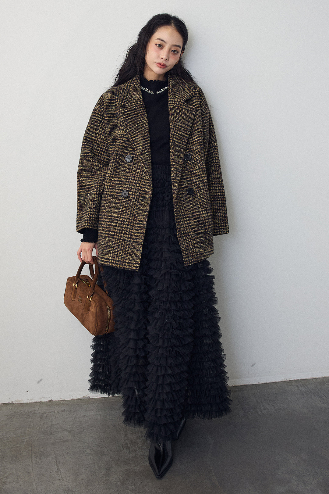 [予約]チェック柄ボクシーコート