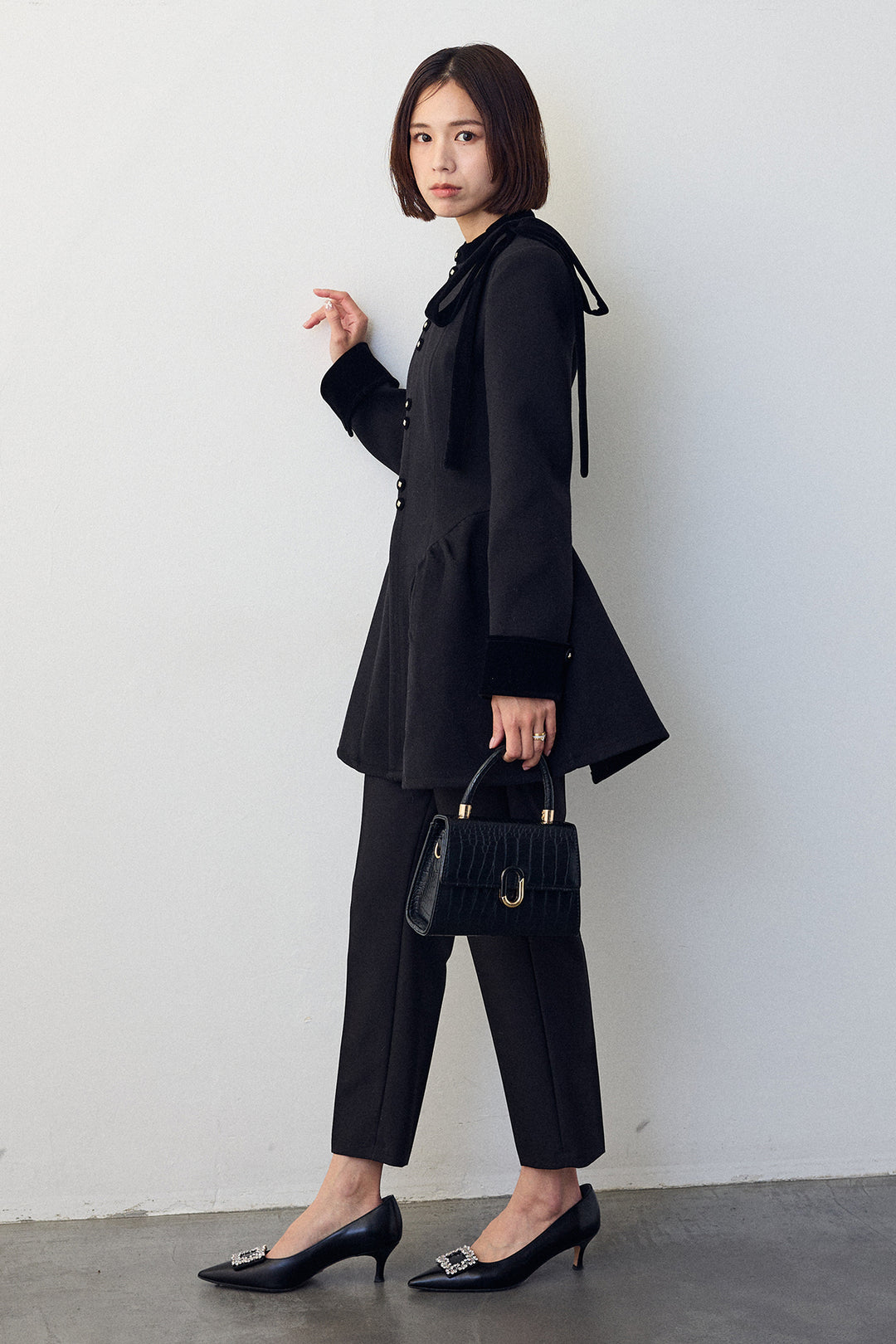 [予約/SET]クラシカルウエストシェイプフレアコート+タックテーパードパンツ(2set)