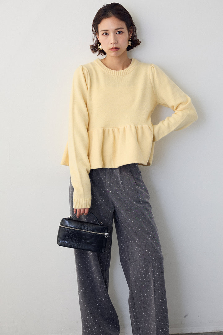 [予約/SET]アルパカタッチバルーンヘムニットプルオーバー+ラインストーンストレートパンツ(2set)