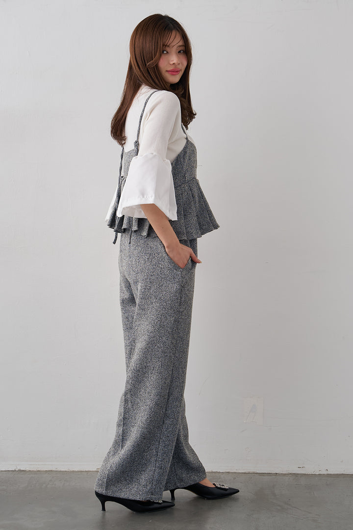 [予約/SET]タックフレア異素材ドッキングニットPO+プリーツビスチェオールインワン(2set)