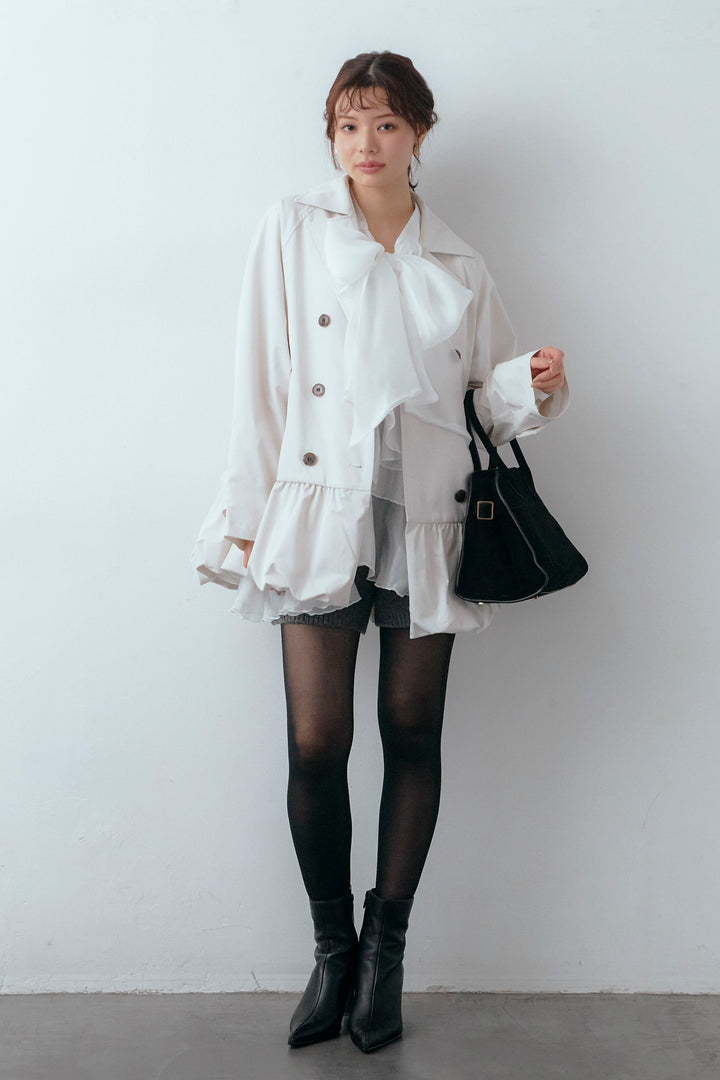 [予約/SET]フロントBIGリボンティアードエアリーチュニック+バルーンヘムミディ丈トレンチコート(2set)