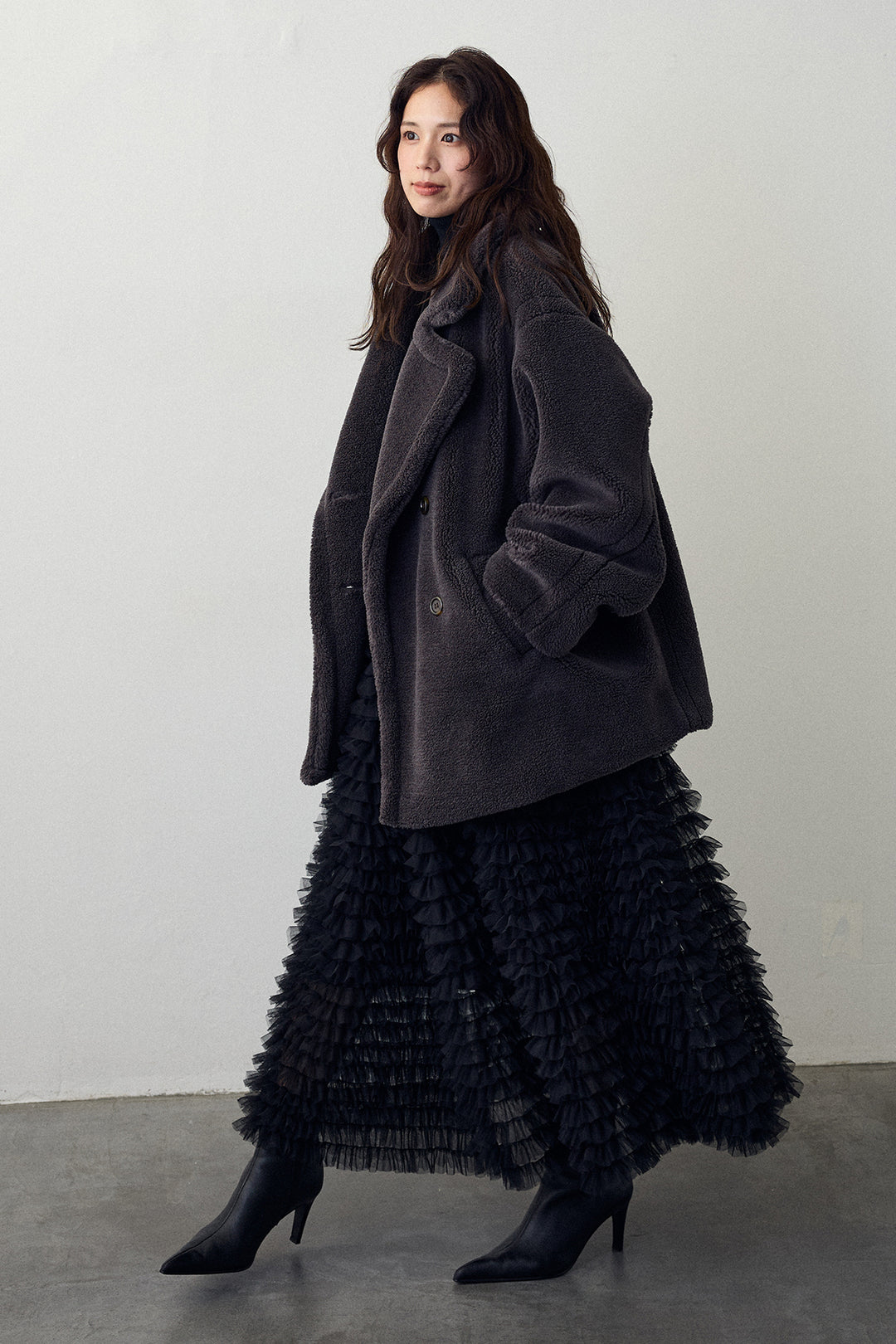 [予約/SET]テディボアミディ丈コート+ホイップチュールティアードスカート(2set)