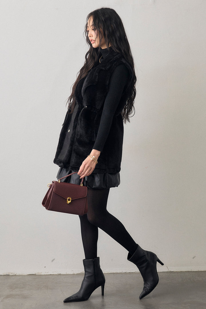 [予約/SET]ベーシックリブタートルニット+テディボアウエストドロストベスト(2set)