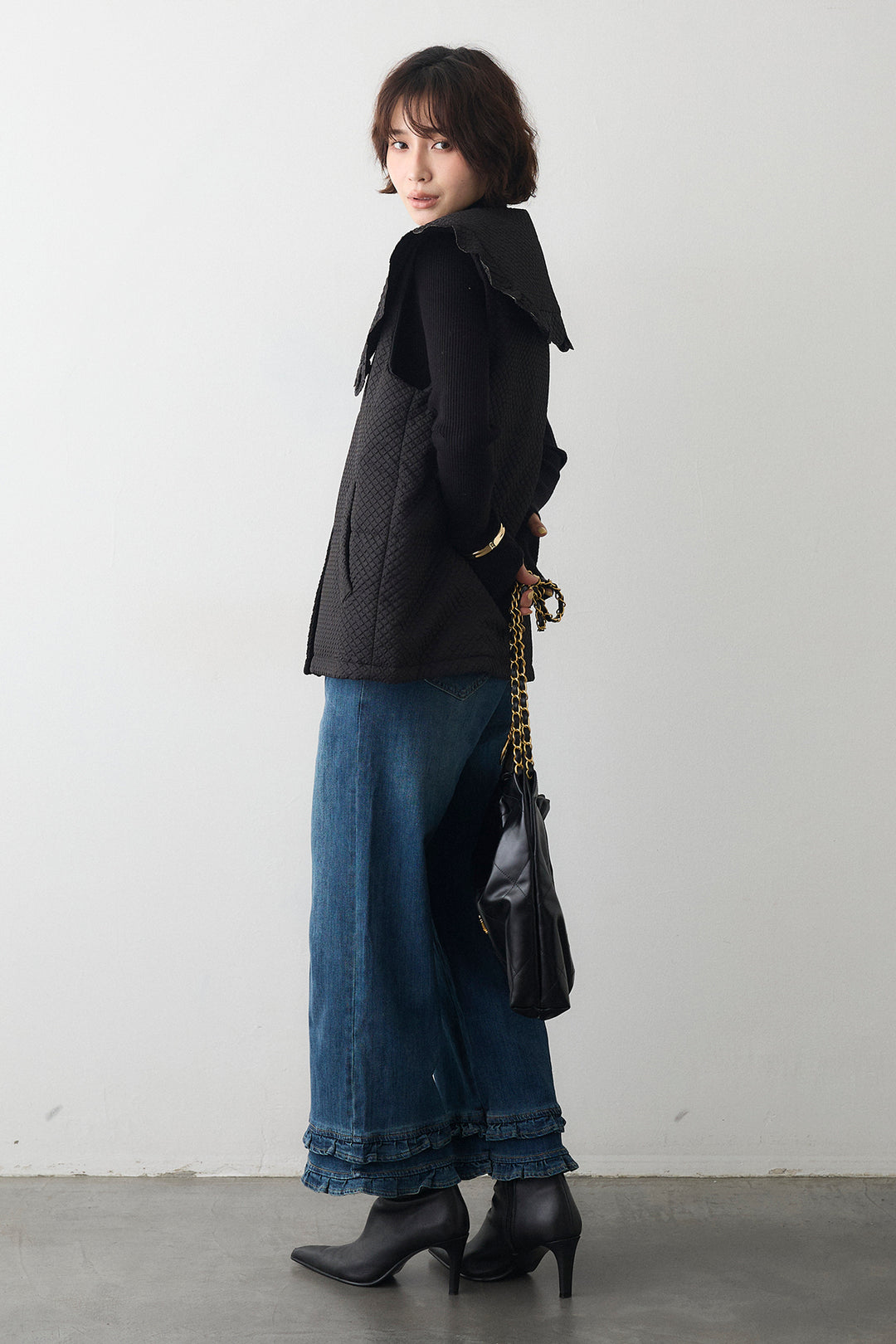 [予約/SET]ベーシックフィンガーホールリブニット+スカラップBIGカラーベスト(2set)