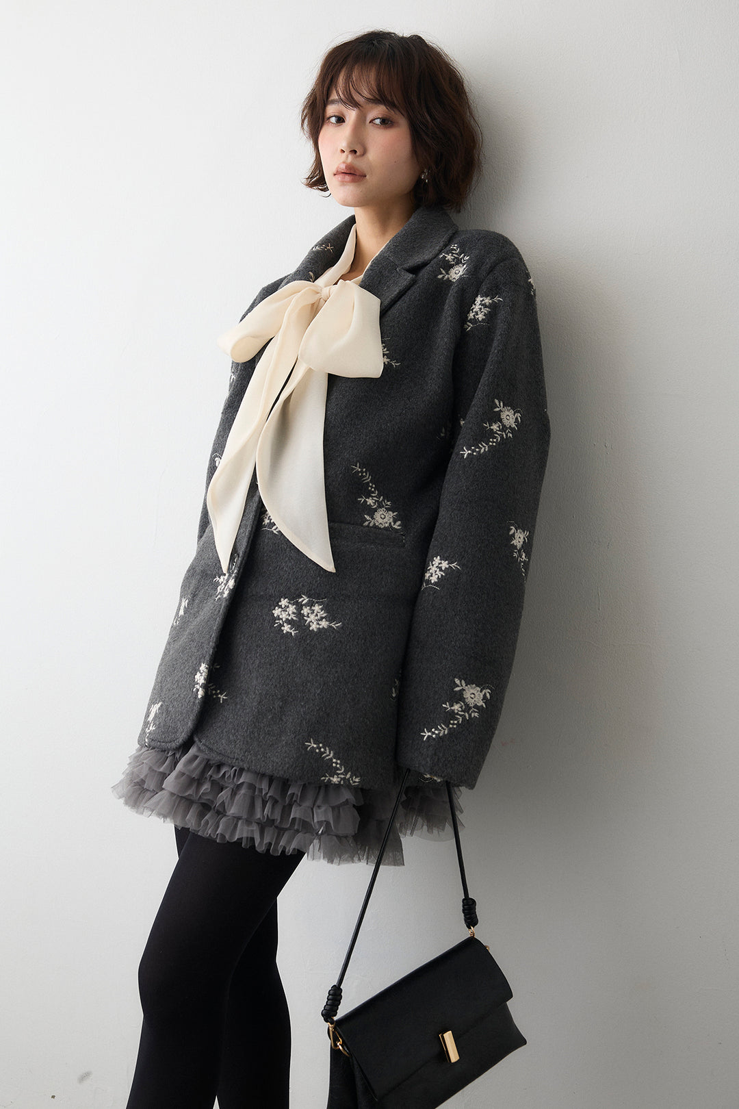 [予約/SET]フラワーエンブロイダリーモッサジャケット+ホイップチュールミニ丈スカート(2set)