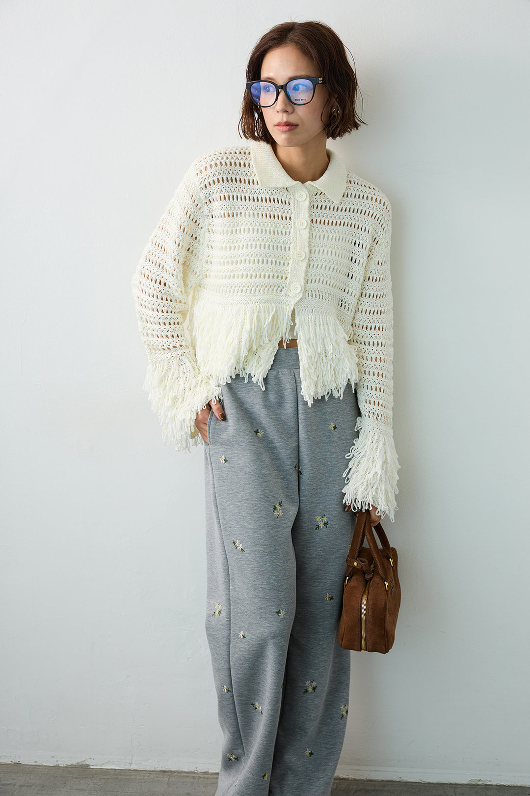 [予約]メッシュフリンジクロップドニット