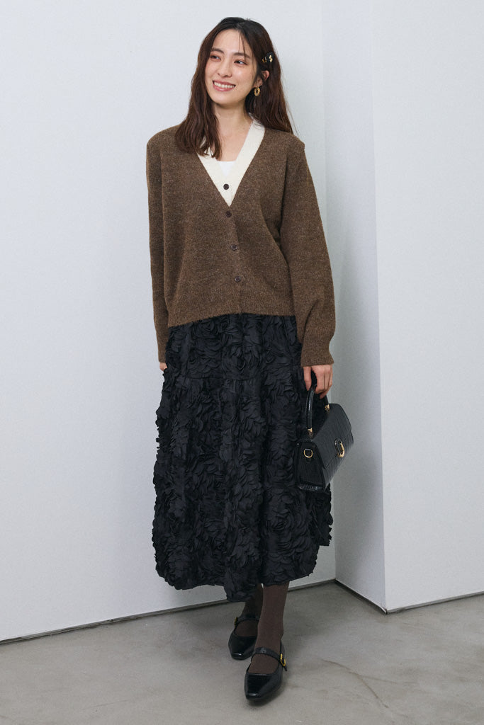 [予約]配色レイヤードニットカーデ