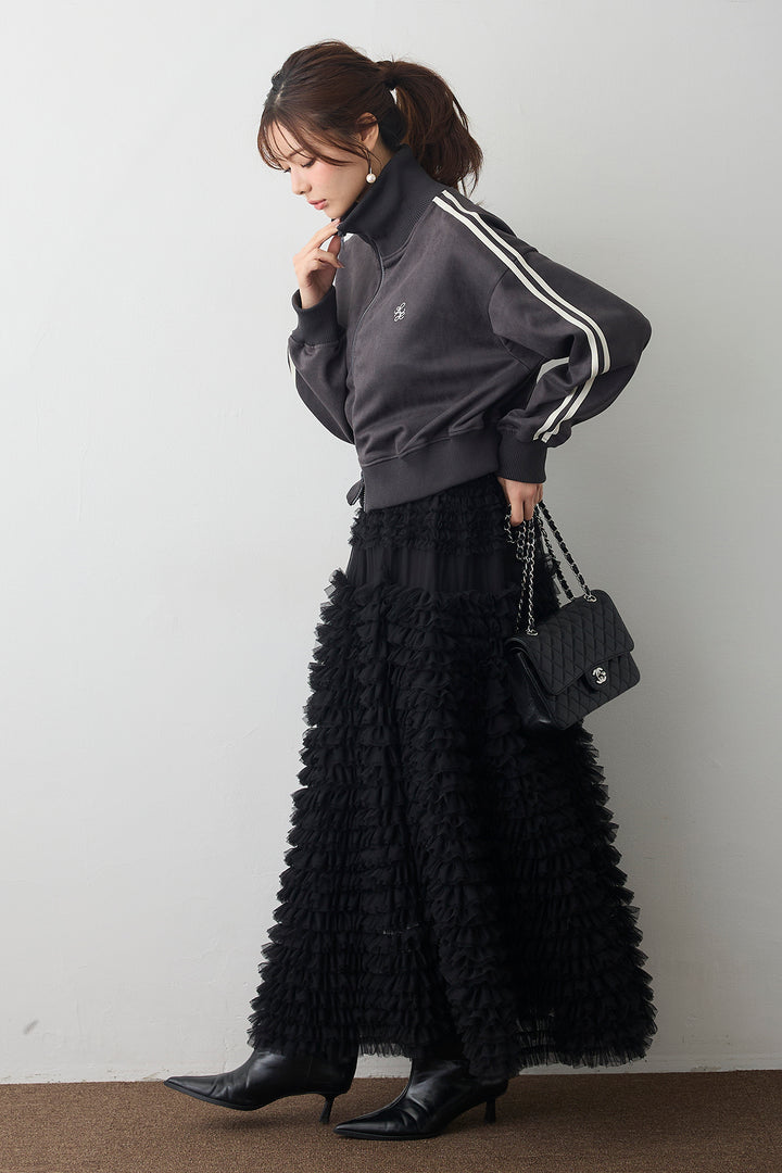 [予約/SET]スエードポンチトラックジャケット+ホイップチュールティアードスカート(2set)