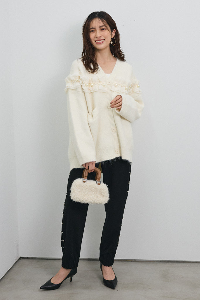 [予約]フリルパールドッキングニットコーディガン