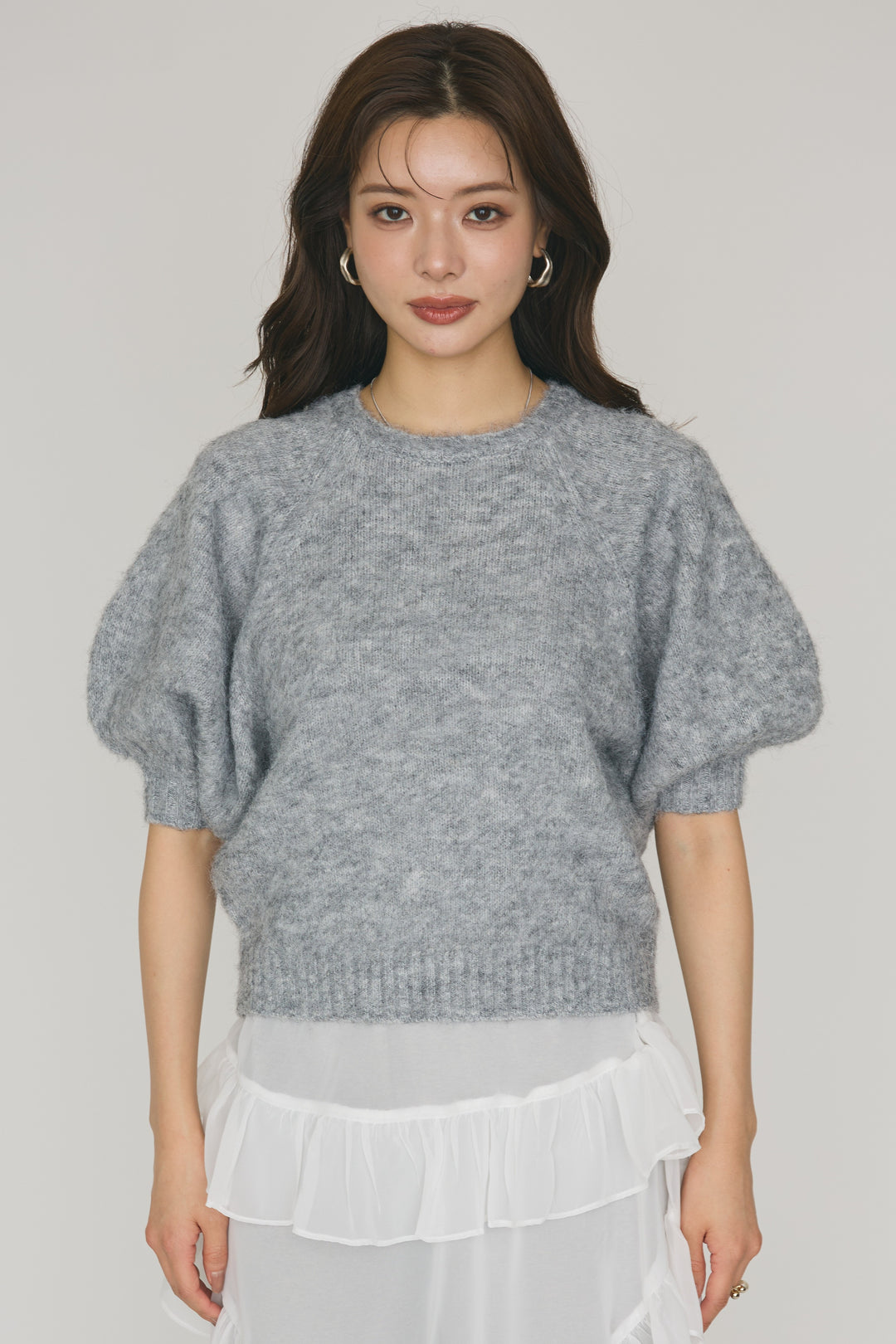 [予約]モヘアパフスリーブニットトップス